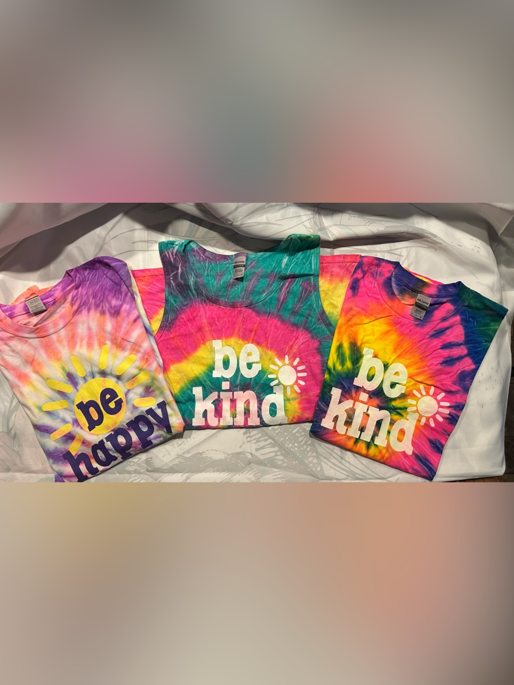Tie-Dye 'Be Kind' & 'Be Happy' Short Sleeve Graphic Tees - Multicolor